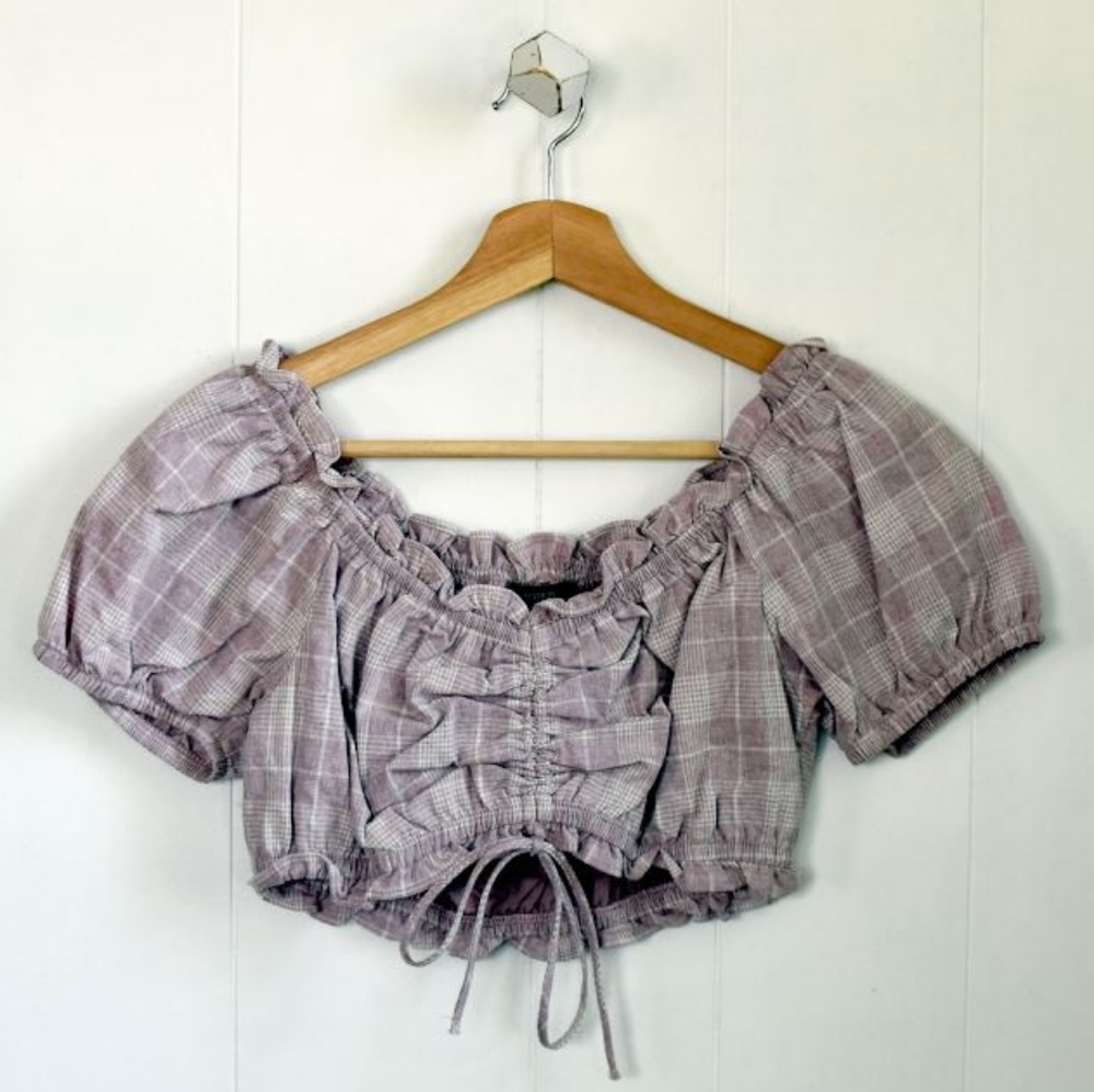 ☆ F21 Lilac Plaid Crop Top